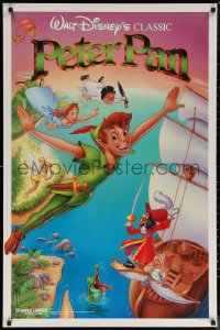 7g1073 PETER PAN 1sh R1989 Walt Disney animated cartoon fantasy classic, great flying art!