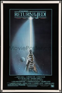 7g1101 RETURN OF THE JEDI 1sh 1983 George Lucas, art of hands holding lightsaber by Tim Reamer!