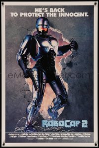 7g1116 ROBOCOP 2 int'l 1sh 1990 full-length cyborg policeman Peter Weller busts through wall, sequel!