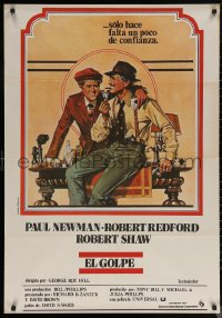 7g0196 STING Spanish 1974 artwork of con men Paul Newman & Robert Redford by Richard Amsel!