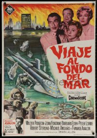7g0203 VOYAGE TO THE BOTTOM OF THE SEA Spanish 1961 different Soligo art of scuba divers & monster!