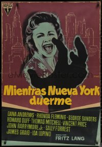 7g0204 WHILE THE CITY SLEEPS Spanish 1958 Fritz Lang, Mac Gomez art, 'While New York Sleeps'!