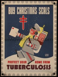 7g0659 BUY CHRISTMAS SEALS 11x15 special poster 1944 mailman carrying presents by Spence Wildey!