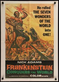7g0700 FRANKENSTEIN CONQUERS THE WORLD 20x27 special poster 1966 Toho, cool art of monsters terrorizing by Reynold Brown!
