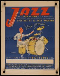 7g0523 JAZZ LES ETS MARCEL FAIVRE 17x21 French advertising poster 1950s drummer by J. Rassiat!