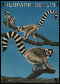 7g0783 TIERPARK BERLIN 23x32 East German special poster 1986 wonderful Soest art of lemurs in tree!