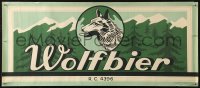 7g0529 WOLFBIER 12x28 Belgian advertising poster 1930s art of wolf over mountains, forest!