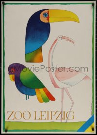 7g0796 ZOO LEIPZIG 23x32 East German special poster 1975 Jutta Damm-Fiedler art of colorful birds!