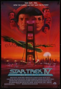 7g1144 STAR TREK IV 1sh 1986 art of Leonard Nimoy, Shatner & Klingon Bird-of-Prey by Bob Peak!