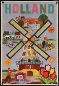 7g0404 HOLLAND 26x38 Dutch travel poster 1960s Berry Weekes art of Dutch windmill & more!