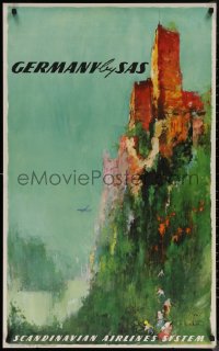 7g0405 SAS GERMANY 24x39 Danish travel poster 1950s Otto Nielson art of castle!