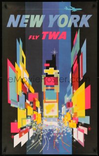 7g0412 TWA NEW YORK 25x40 travel poster 1960s colorful day-glo David Klein art, ultra rare!