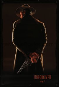 7g1184 UNFORGIVEN teaser DS 1sh 1992 image of gunslinger Clint Eastwood w/back turned, dated design!