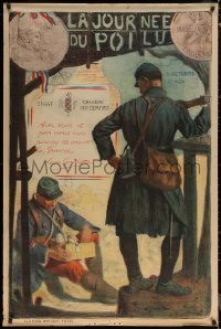 7g0428 JOURNEE DU POILU 32x47 French WWI war poster 1915 Lucien-Hector Jonas art of soldiers, rare!