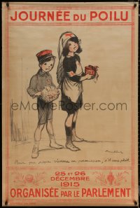 7g0429 JOURNEE DU POILU 32x47 French WWI war poster 1915 orphan & nurse by Francisque Poulbot!