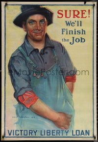 7g0431 SURE WE'LL FINISH THE JOB 26x38 WWI war poster 1918 Beneker art of farmer reaching for money!