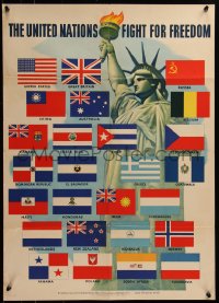 7g0420 UNITED NATIONS FIGHT FOR FREEDOM 20x28 WWII war poster 1942 art of Lady Liberty & 26 flags!