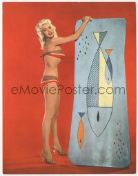 7h0742 JAYNE MANSFIELD 7x9 German commercial print 1960s full-length in sexy bikini with fish mat!