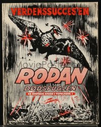 7h0519 RODAN Danish program 1960 Ishiro Honda, art of entire army attacking The Flying Monster!