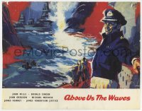 7h0807 ABOVE US THE WAVES English trade ad 1956 Simhou art of John Mills & WWII battleship!