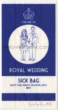 7h0540 ROYAL WEDDING SICK BAG signed English vomit bag 2011 keep this handy for Prince William's wedding!