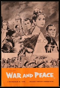 7h0827 WAR & PEACE English trade ad R1960s art of Audrey Hepburn, Henry Fonda & Ferrer, Leo Tolstoy