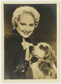 7h0429 THELMA TODD deluxe 5x7 fan photo 1930s smiling portrait with her dog & facsimile signature!