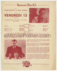 7h0336 BLACK FRIDAY French press sheet 1953 Bela Lugosi & Boris Karloff, Friday the 13th!