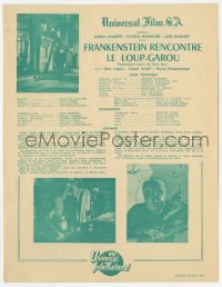 7h0339 FRANKENSTEIN MEETS THE WOLF MAN French press sheet 1954 Bela Lugosi & werewolf Lon Chaney Jr.!