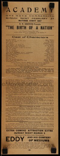 7h0041 BIRTH OF A NATION handbill 1916 D.W. Griffith's classic post-Civil War tale of the Ku Klux Klan!