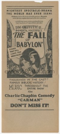 7h0910 FALL OF BABYLON herald R1930s D.W. Griffith re-edited & expanded from classic Intolerance!