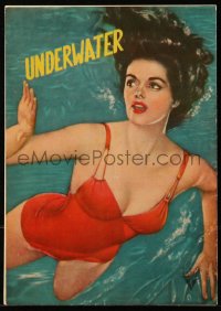 7h0577 UNDERWATER Japanese program 1955 Howard Hughes, art of sexy Jane Russell in red swimsuit!