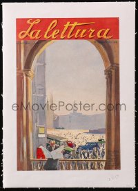 7h0765 LA LETTURA linen Italian magazine cover 1935 great artwork of busy city area!