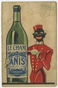 7h0318 LE CHANU ANIS 3x4 French calendar 1924 art of happy waiter with giant bottle of anise wine!