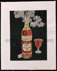 7h0401 CINZANO linen Italian magazine ad 1950s great art of opened vermouth bottle & glass!