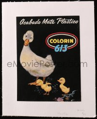 7h0403 COLORIN 613 linen Argentinean magazine ad 1950s great art of mother duck with her ducklings!
