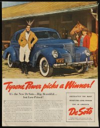 7h0404 DESOTO magazine ad 1940s Tyrone Power picks a winner, most beautiful low-priced car in USA!