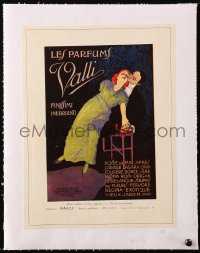 7h0408 LES PARFUMS VALLI linen Italian magazine ad 1950s great romantic art of man & woman w/perfume!