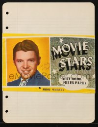 7h0034 AUDIE MURPHY notebook filler paper 1940s youthful portrait with biography on the back!