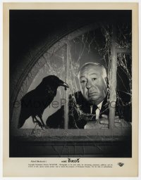 7h0671 BIRDS 8x11 publicity photo 1963 great candid of director Alfred Hitchcock with raven!
