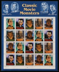 7h0059 CLASSIC MOVIE MONSTERS uncut postage stamp sheet 1996 Frankenstein, Dracula, Mummy, Wolf Man