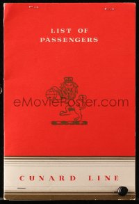 7h0296 CUNARD LINE cruise ship passenger list December 7, 1953 on the R.M.S. Queen Mary!