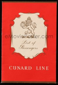 7h0299 CUNARD LINE cruise ship passenger list September 18, 1956 on the R.M.S. Mauretania!