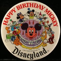 7h0947 DISNEYLAND pin 1978 Happy Birthday Mickey Mouse, art of all his cartoon friends celebrating!