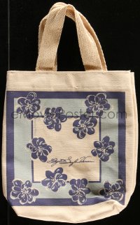 7h0070 ELIZABETH TAYLOR Frankie Welch tote bag 1970s floral print on canvas w/facsimile signature!