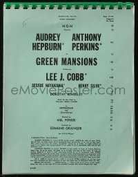 7h0093 GREEN MANSIONS spiral-bound promotion manual 1959 includes supplement about Audrey Hepburn!