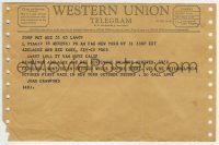 7h0105 JOAN CRAWFORD Western Union telegram 1965 telling her friends she won't be in Chicago!