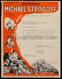 7h0220 MICHAEL STROGOFF licensing agreement 1927 cool art, silent version of Jules Verne novel!