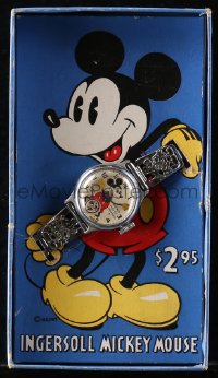 7h0221 MICKEY MOUSE Ingersoll wrist watch 1930s in the original box, pie-cut eyes, rare!