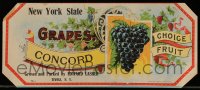 7h0283 NEW YORK STATE CONCORD GRAPES 5x11 crate label 1910s grown & packed in Tivoli, New York!